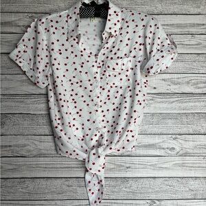 White Cherry Print Button-Up Shirt
